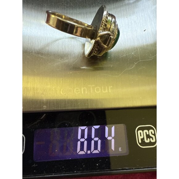 Vintage Silver Poison Ring Green Gemstone & Hidden Compartment Size 6. - Picture 7 of 10